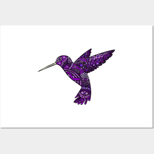 Purple Awareness Ribbon Mandala Hummingbird Posters and Art